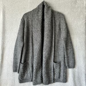 Guess Sweater Women M Gray Chunky Knit‎ Wool Open Front Cardigan Side Pocket